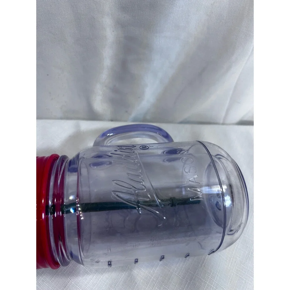Aladdin Mason Jar Tumbler 16oz Purple Red Lid Insulated Plastic Mug with Straw